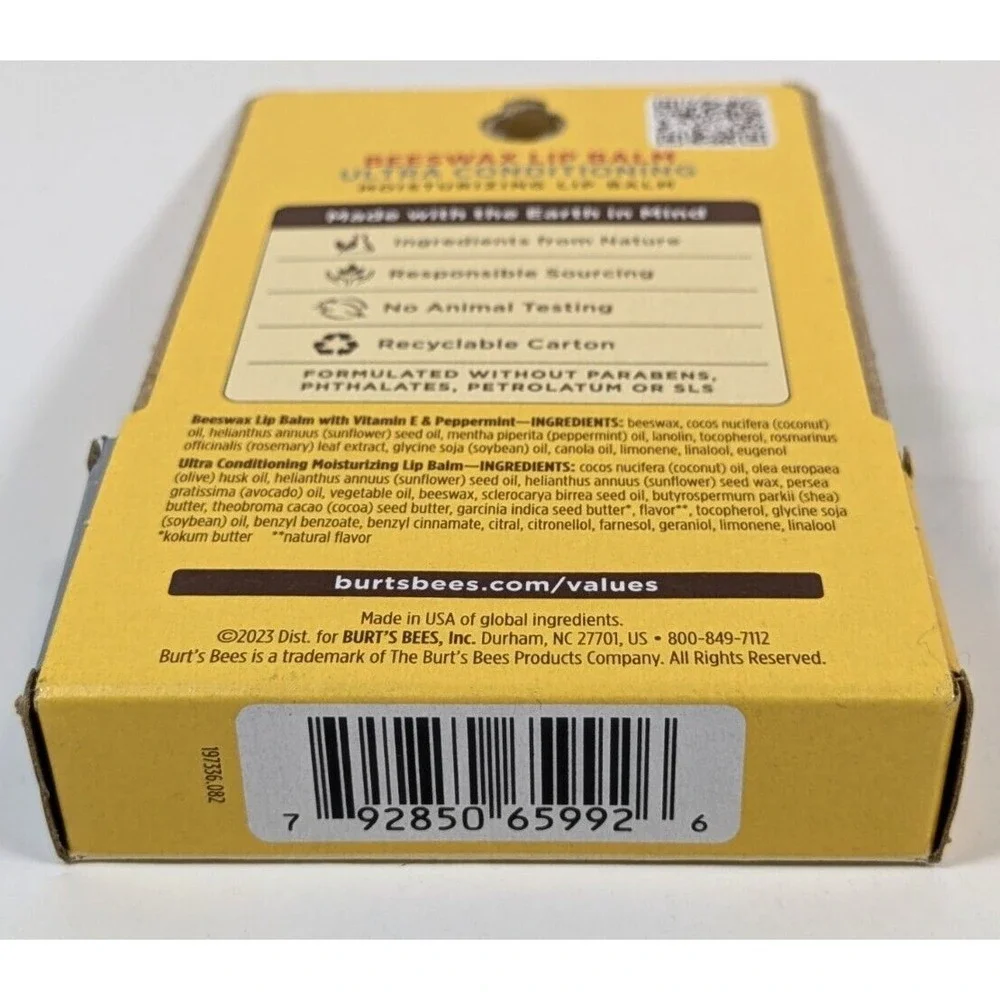 Burt's Bees Beewax & Ultra Conditioning Moisturizing Lip Balm 12 Pks of 2 (24)